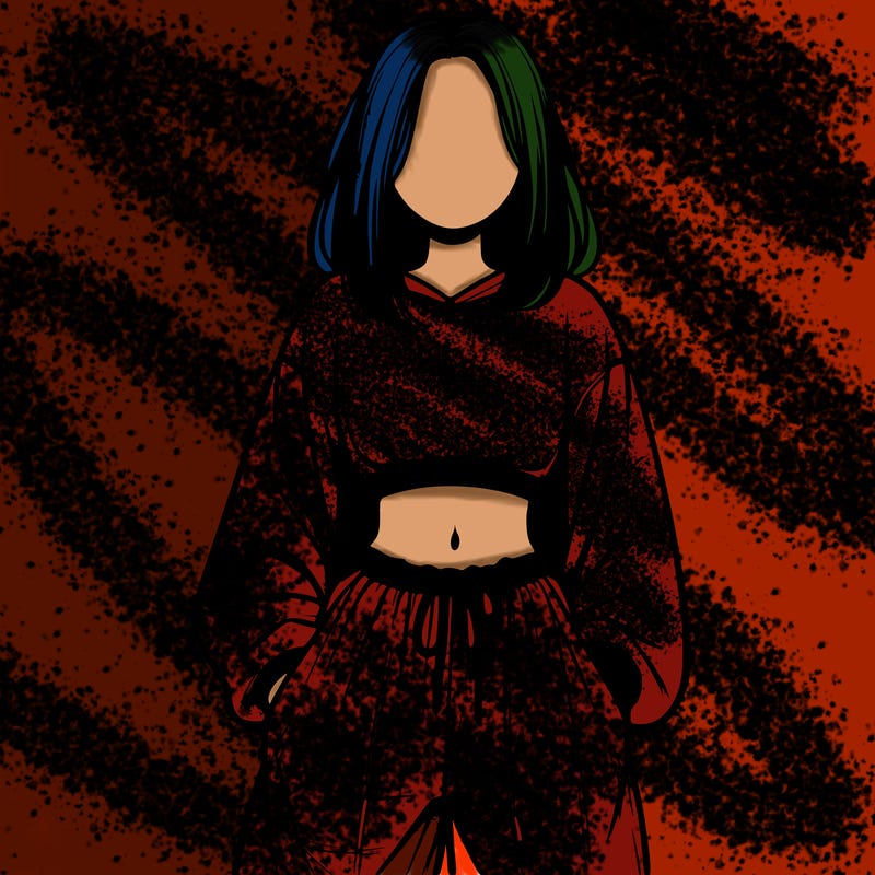 realistic girl faceless with baggy pants and a crop top