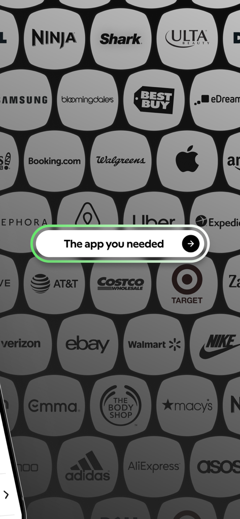 Joko | Cash back & discounts - A collage of popular brand logos like Nike, Apple, and Target behind a button saying The app you needed.