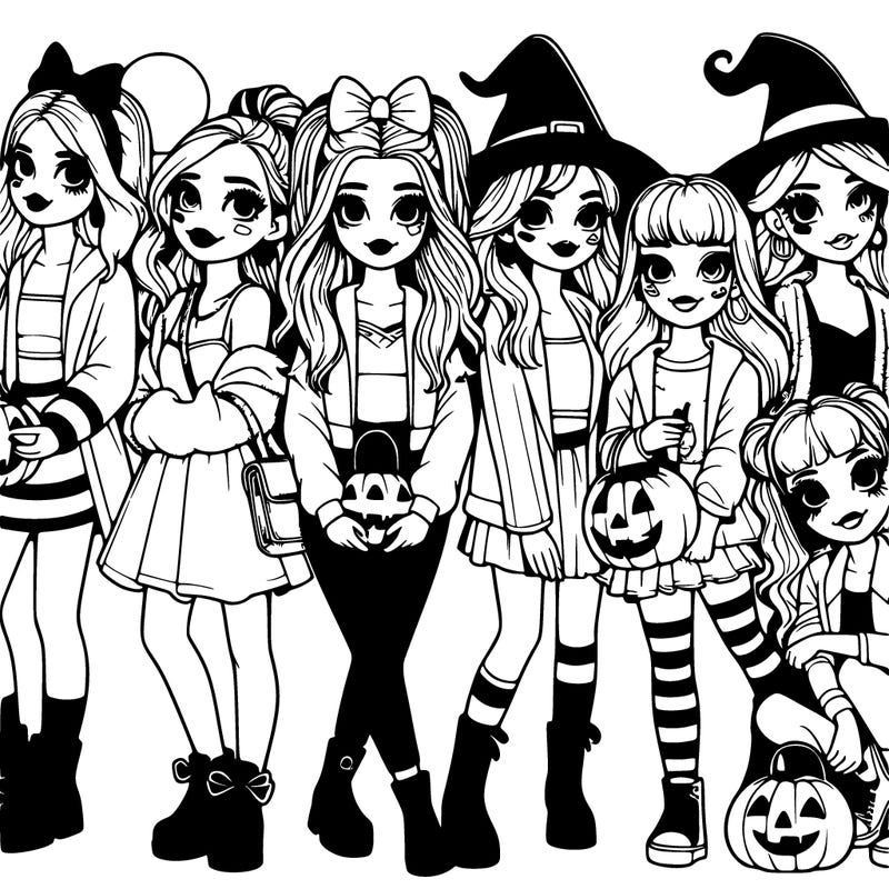 realistic group of girls on halloween