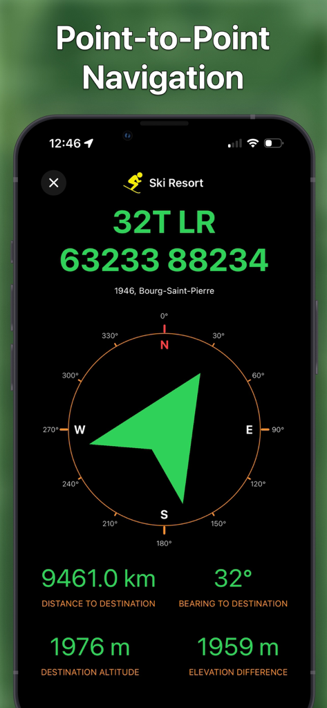 Route Planner - GPS MGRS UTM - Tactical point to point navigation interface with MGRS coordinates and compass bearing