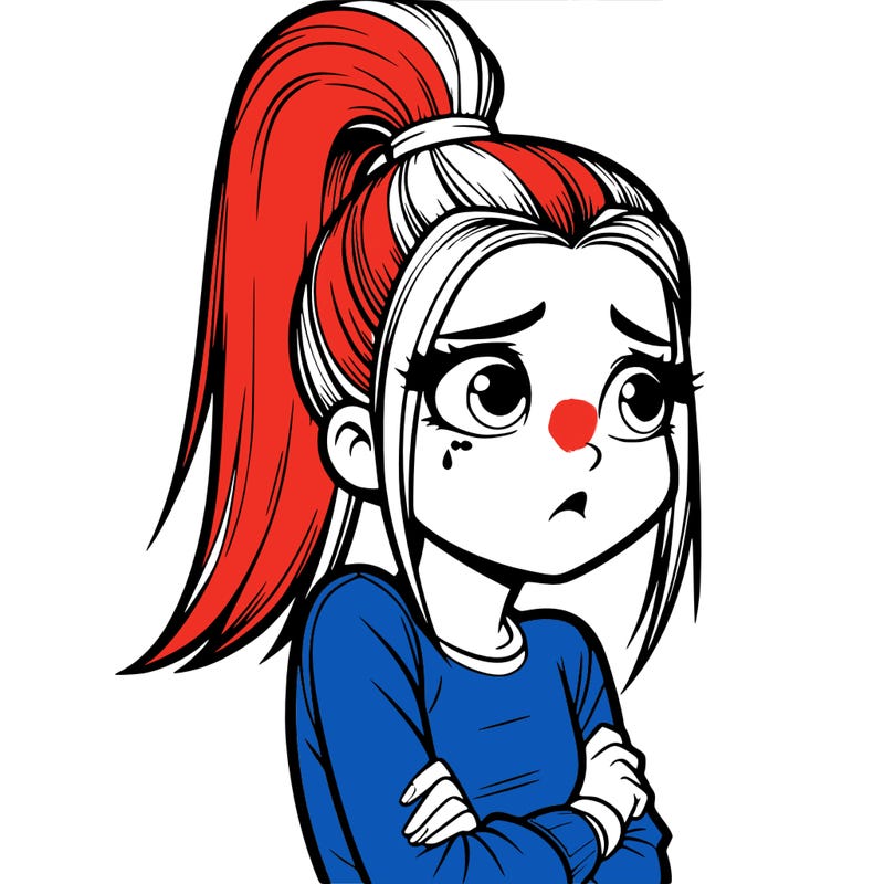 a worried hyper realistic girl with a high pony tail