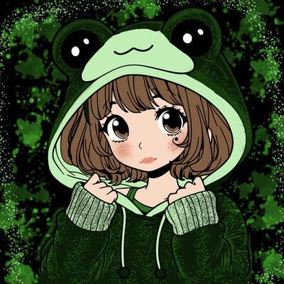 a cute teenage girl wearing a frog hoodie