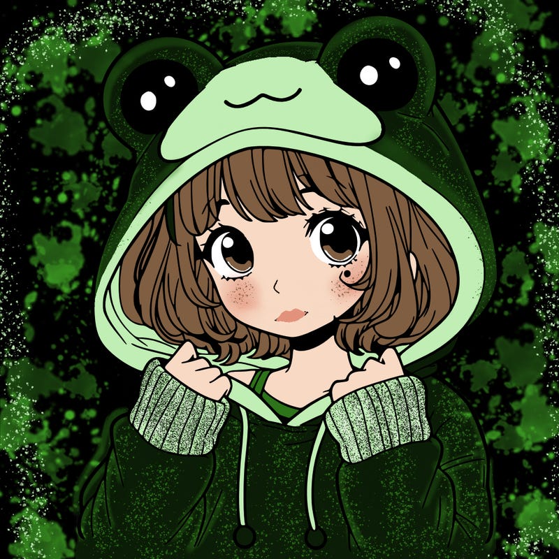 a cute teenage girl wearing a frog hoodie