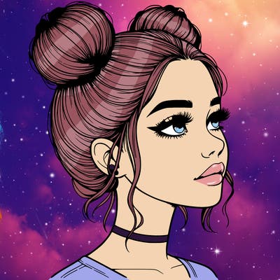 realistic girl with buns on the top of her head