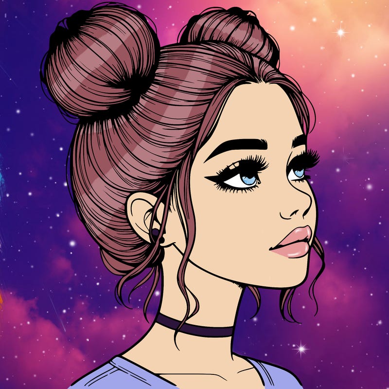 realistic girl with buns on the top of her head