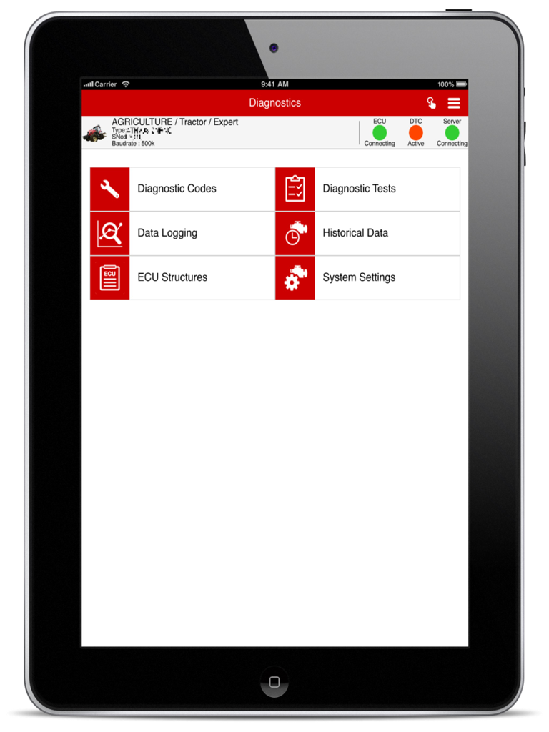 Yanmar SA-Direct app diagnostics menu on an iPad.