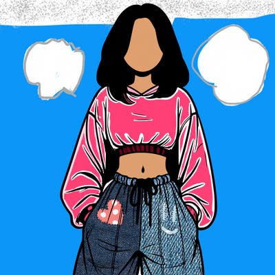 realistic girl faceless with baggy pants and a crop top