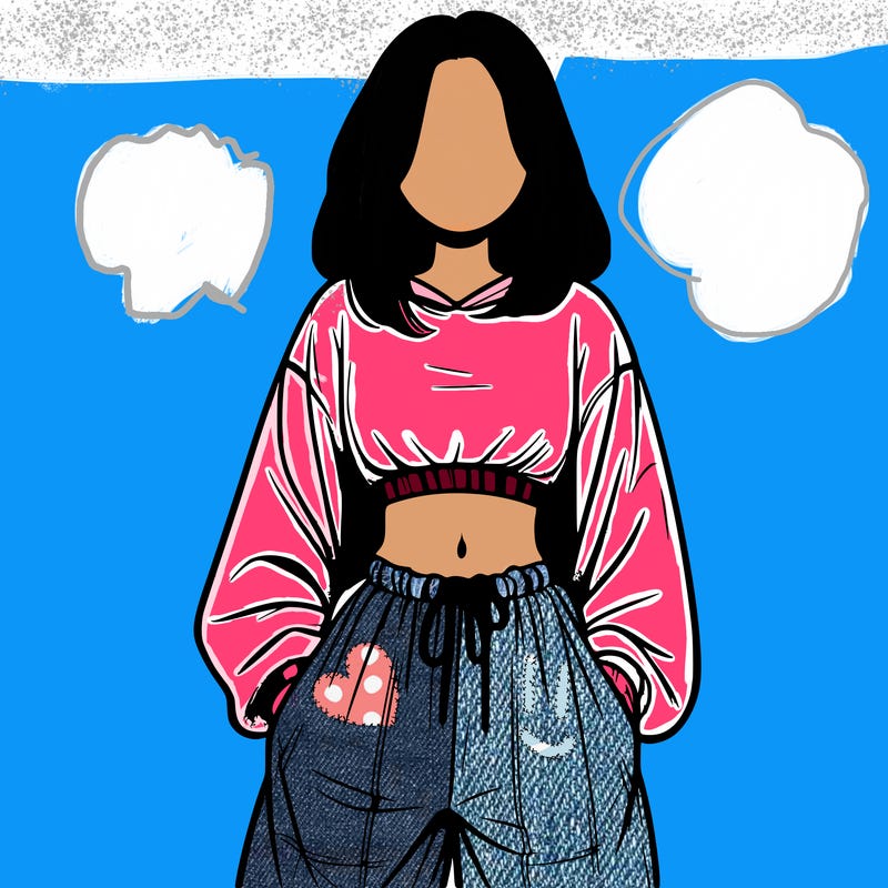 realistic girl faceless with baggy pants and a crop top