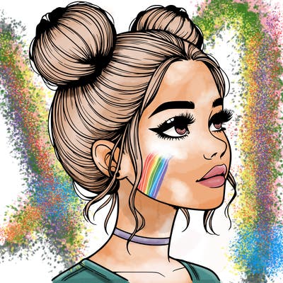 realistic girl with buns on the top of her head