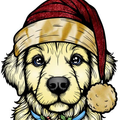realistic dog with a christmas hat