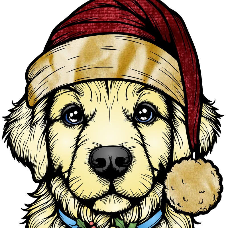realistic dog with a christmas hat