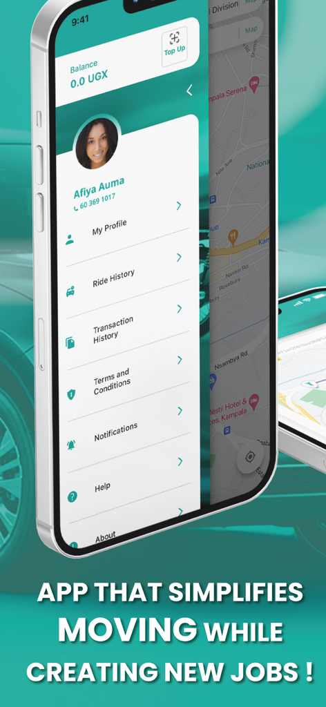 Ride Now - Uganda - The user profile screen of the Ride Now Uganda ride hailing app on a smartphone.