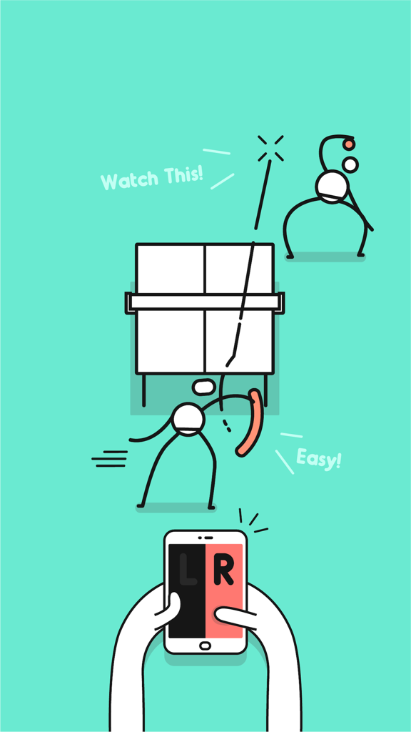 Jogo de tênis de mesa minimalista de stickman mostrando controles de toque móveis para a esquerda e direita