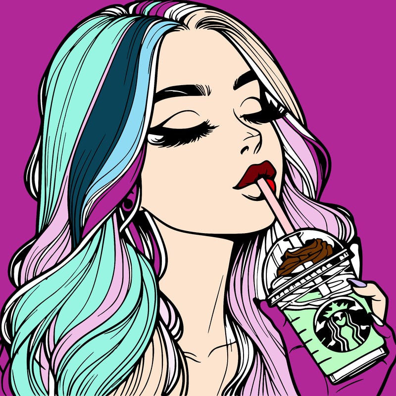 realistic girl drinking starbucks