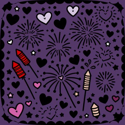 fireworks and harts every where