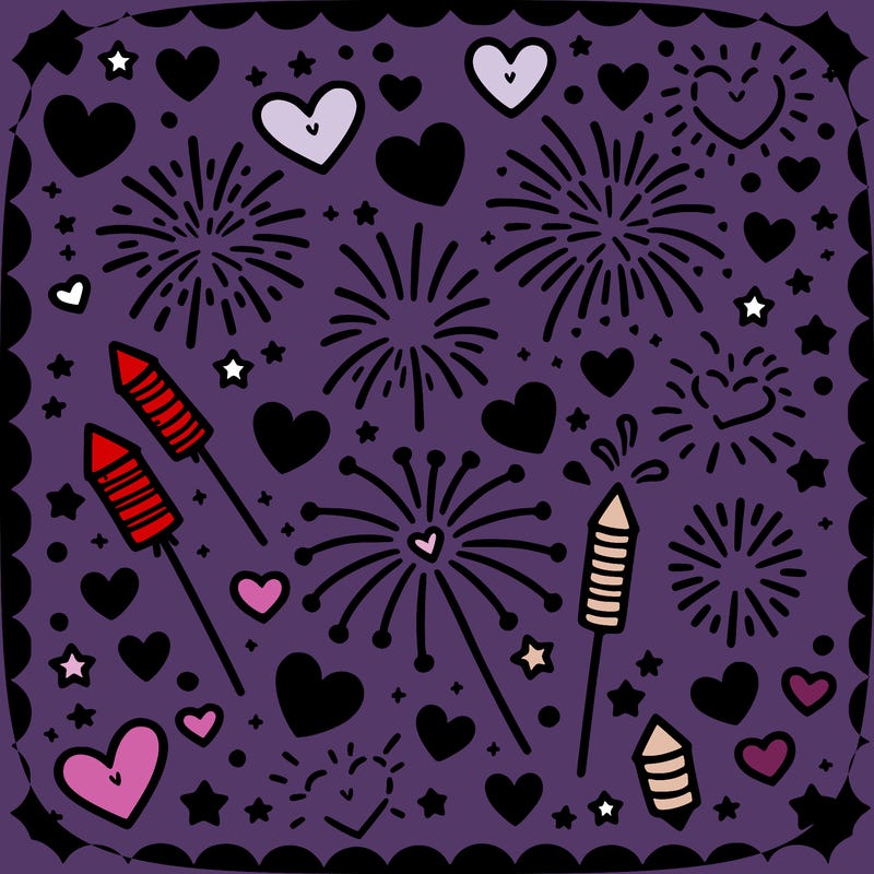 fireworks and harts every where