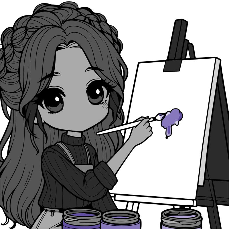 semi realistic image of a girl painting