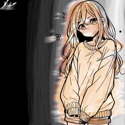 manga teen girl  in a sweater and baggy pants