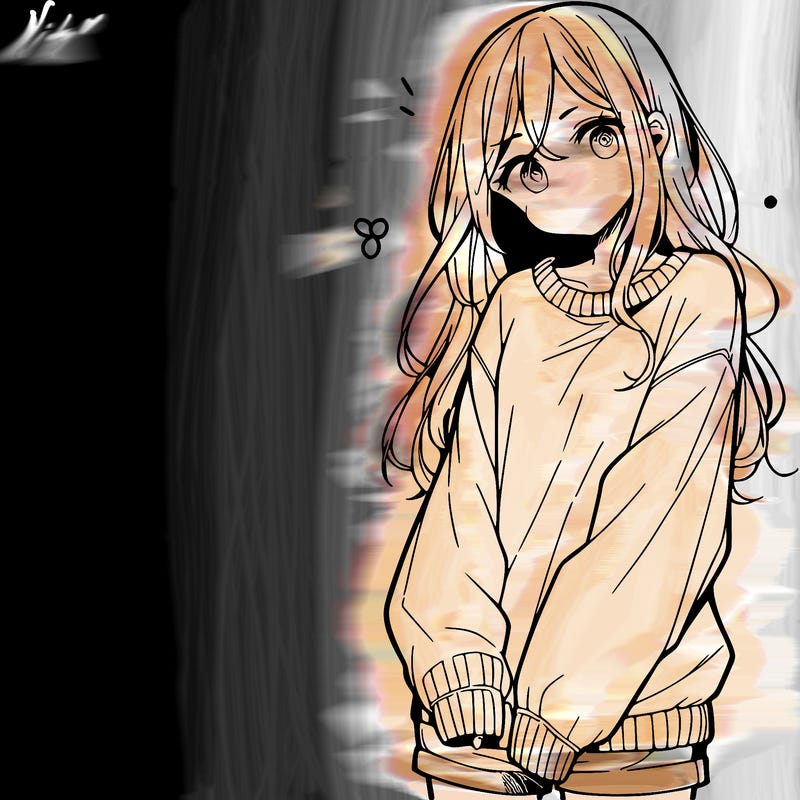 manga teen girl  in a sweater and baggy pants