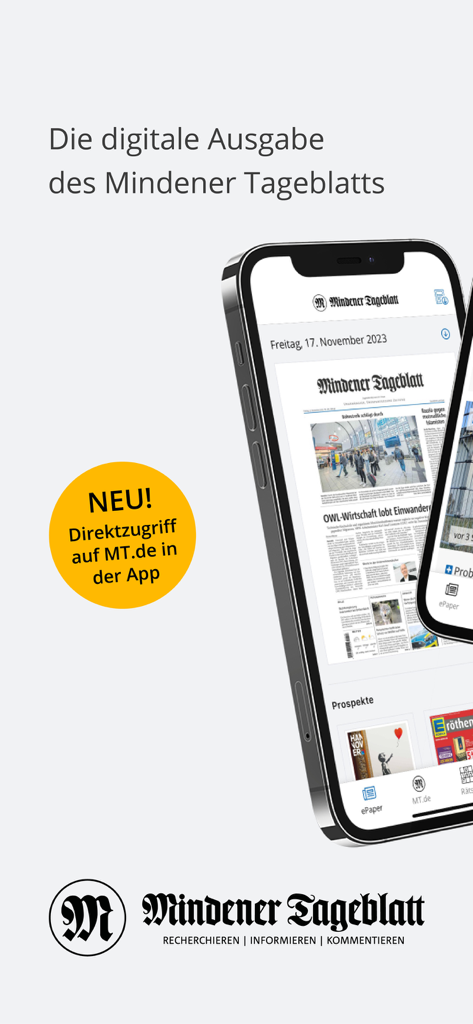 Smartphone mostrando la edición digital de la aplicación del periódico Mindener Tageblatt