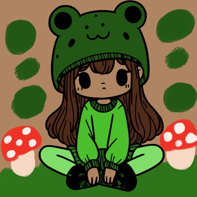 a girl wearing a frog hat and some frog socks