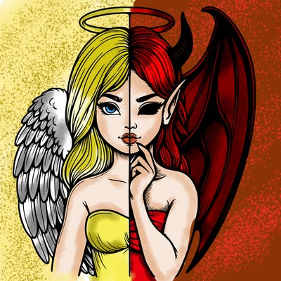 realistic angel half demon