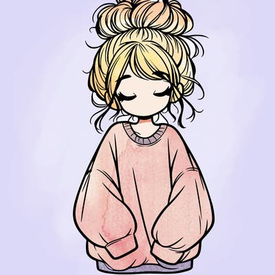 girl with baggy sweatshirt and messy bun