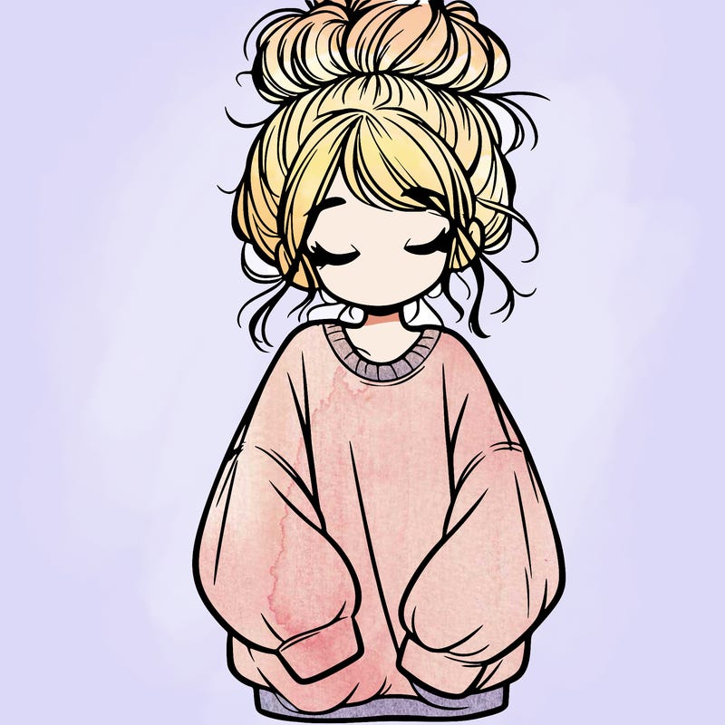 girl with baggy sweatshirt and messy bun