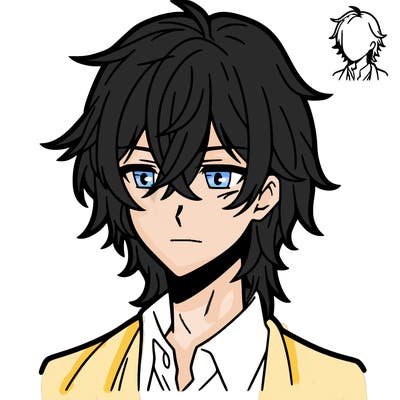 anime boy with shoulder length hair