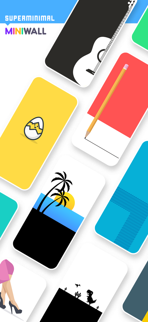 MiniWall Wallpapers - A collage showing various handcrafted minimalist and aesthetic wallpapers for iPhone