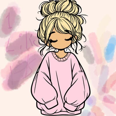 girl with baggy sweatshirt and messy bun