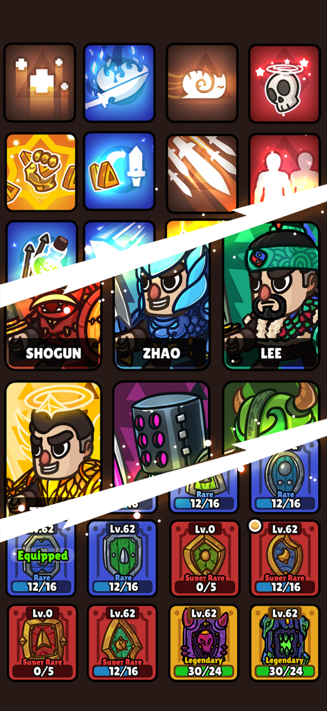 Idle RPG Adventure Heroのスキルとヒーローキャラクターコレクション画面