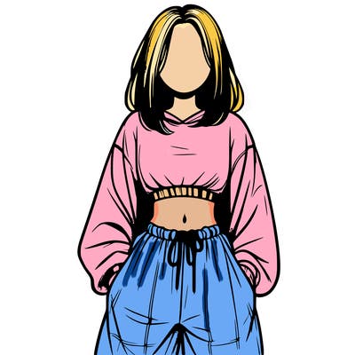 realistic girl faceless with baggy pants and a crop top