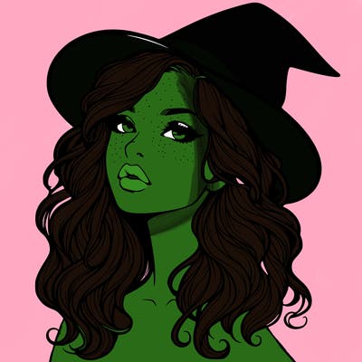 realistic witch girl with wavy hair and lips
