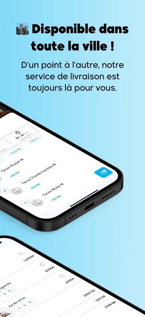 Fel'7in - Felhin app interface displaying food delivery menu and citywide service availability in Algiers