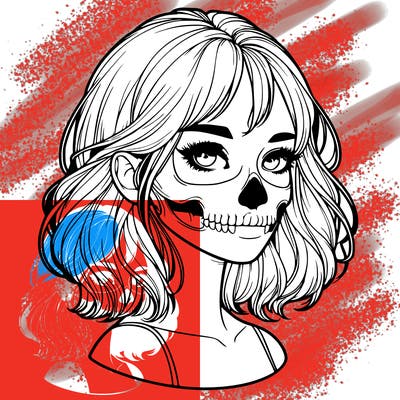 realistic girl with skull