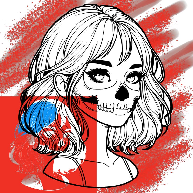 realistic girl with skull