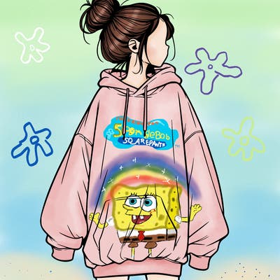 realistic girl with a oversized sweatshirt on and a bun