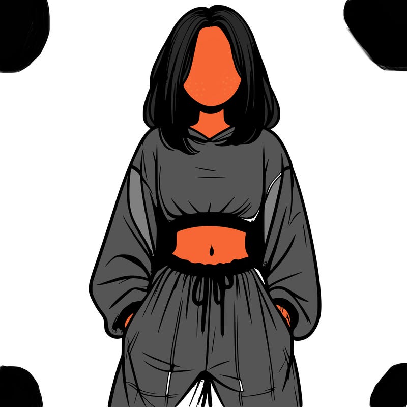 realistic girl faceless with baggy pants and a crop top