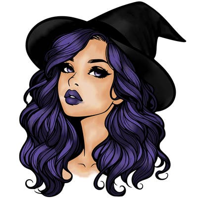 realistic witch girl with wavy hair and lips