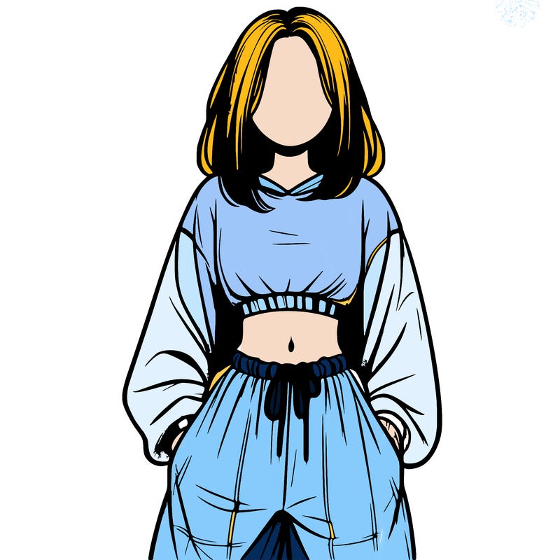 realistic girl faceless with baggy pants and a crop top