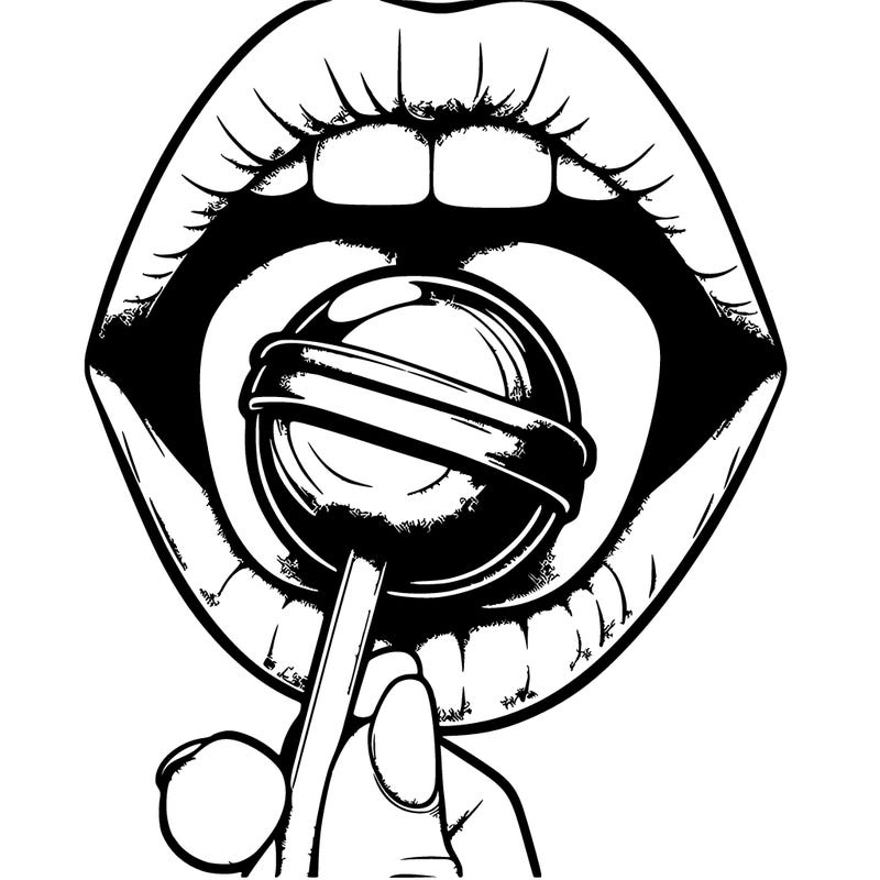 a mouth holding a loly pop and is realistic