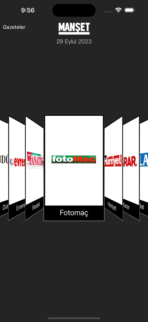 Manşet - Gazete Manşetleri - Mobile app interface showing a carousel of Turkish newspaper front pages.
