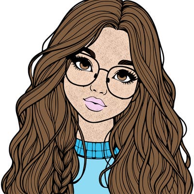 girl with long hair and freckles and glasses realistic