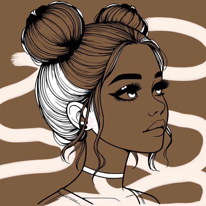 realistic girl with buns on the top of her head