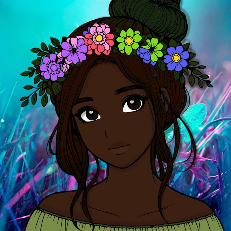 realistic girl with a flower crown and a bun
