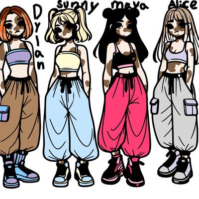 girls with crop top with baggy pants