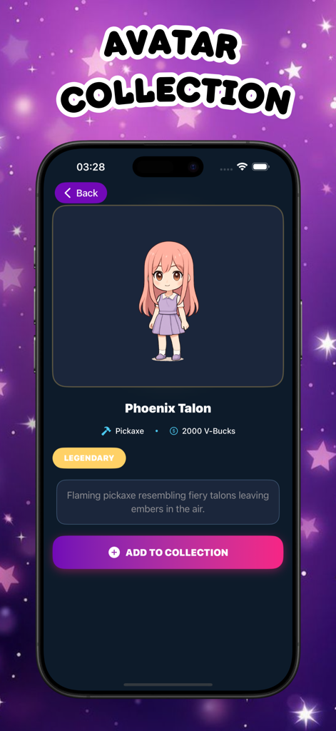 Avatar World Gacha Life Maker - Avatar World Gacha Life Maker screen showing a legendary character named Phoenix Talon with pink hair