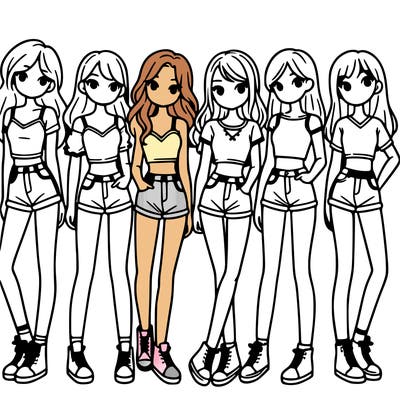 a group of girls wearing crop tops and shorts