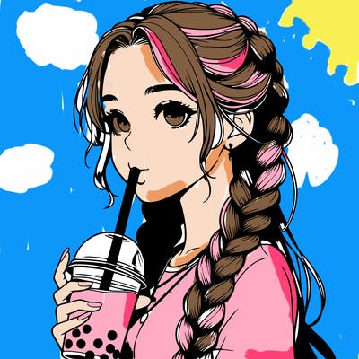 realistic girl with braided hair drinking boba